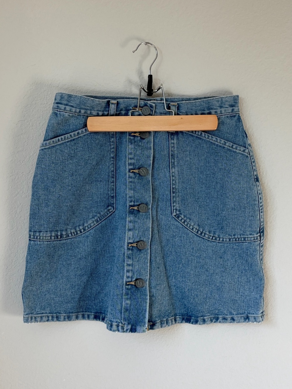 NY Jeans Lightwash Denim Mini Skirt Vintage Size 6 100% Cotton Button Front